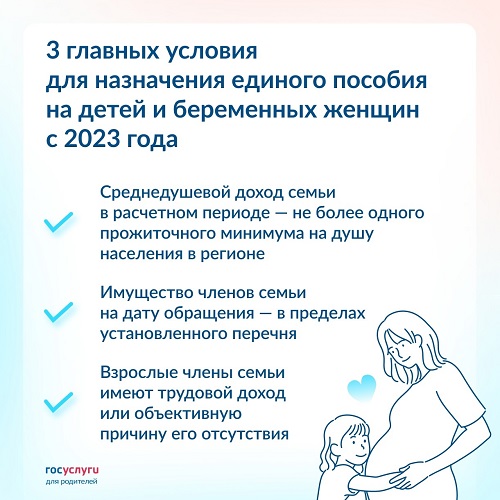 Условия для назначения единого пособия на детей и беременных женщин